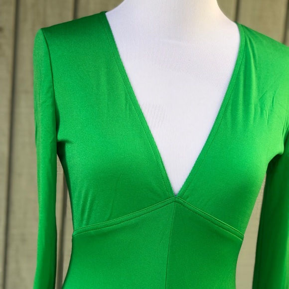 SOLD Vintage 70s 80s Jane Andre Elegant V-neck Jersey Long Sleeve Green Maxi 8 - Picture 3 of 13